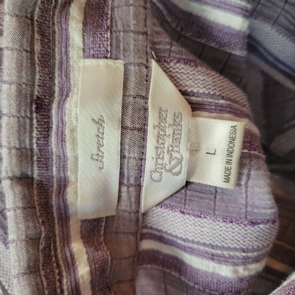 Christopher & Banks Womens Striped Button-Up Shirt L Purple Drawstring Waist - Picture 3 of 8